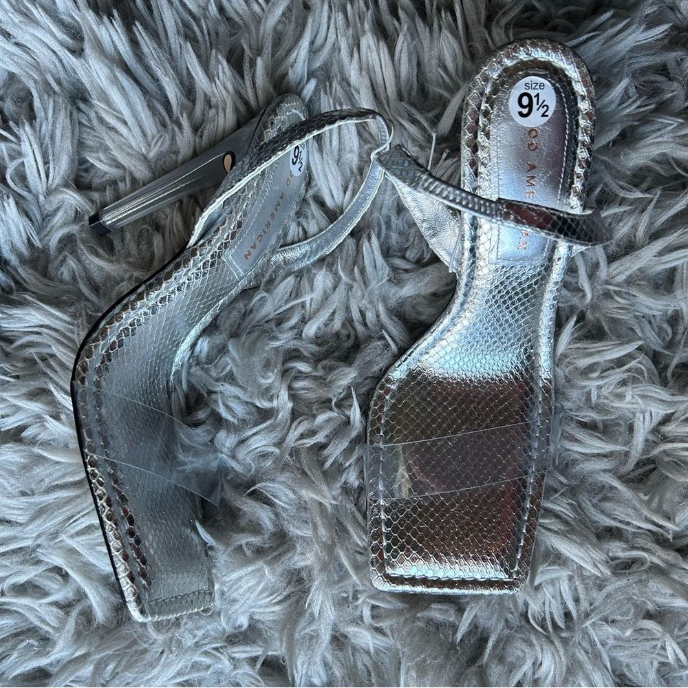 Good American silver square toe high heel sandals women's shoe size 9.5 - Picture 2 of 11